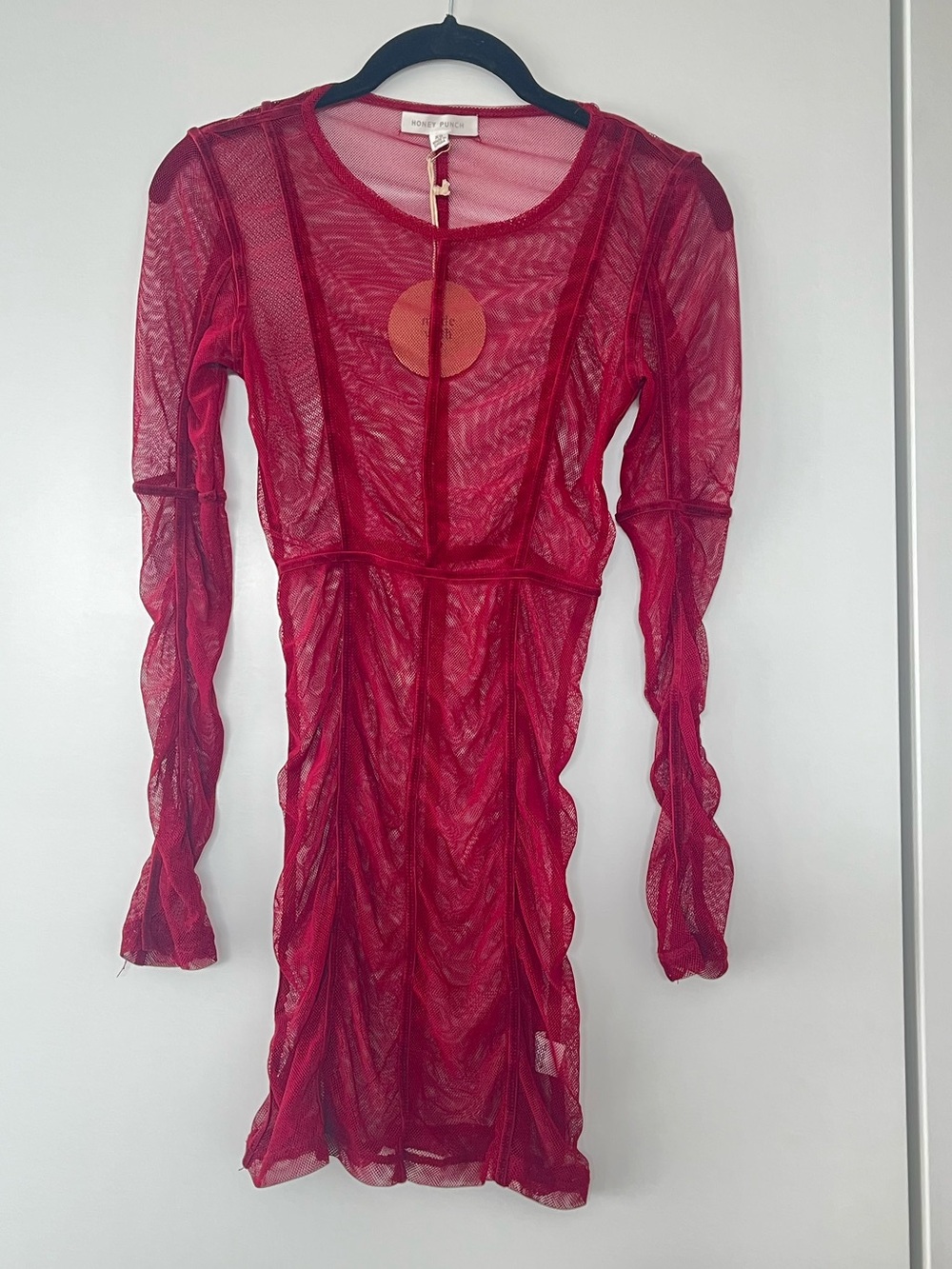 Honey Punch maroon Sheer Long Sleeve Mini Dress